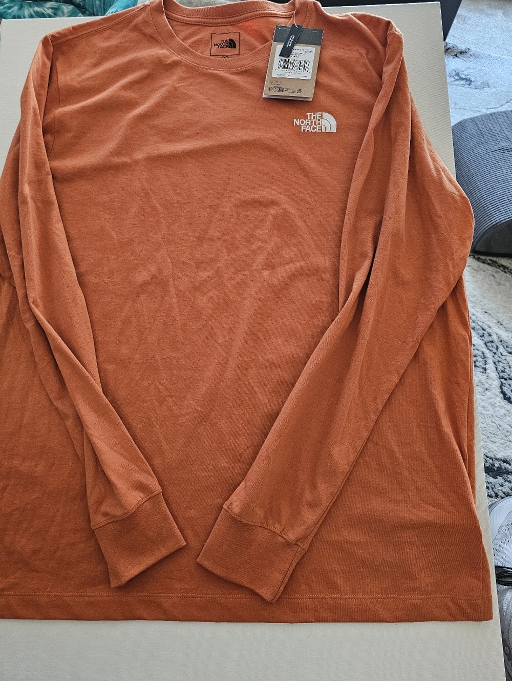 New The North Face Rust Orange Long Sleeve Logo Shirt XL